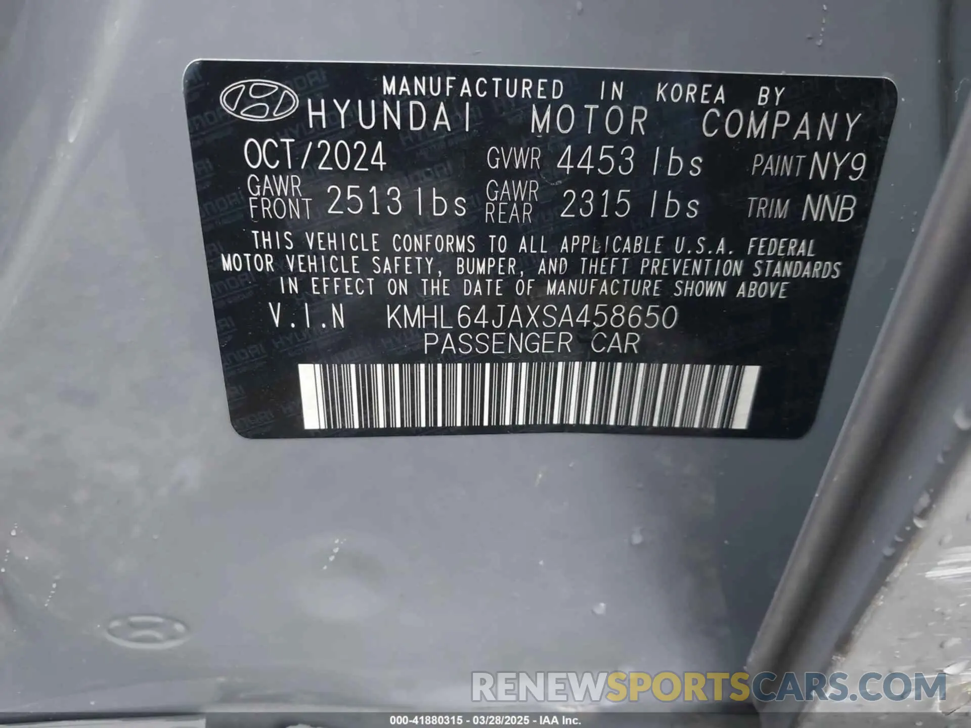 9 fotografías del automóvil dañado KMHL64JAXSA458650 HYUNDAI SONATA 2025
