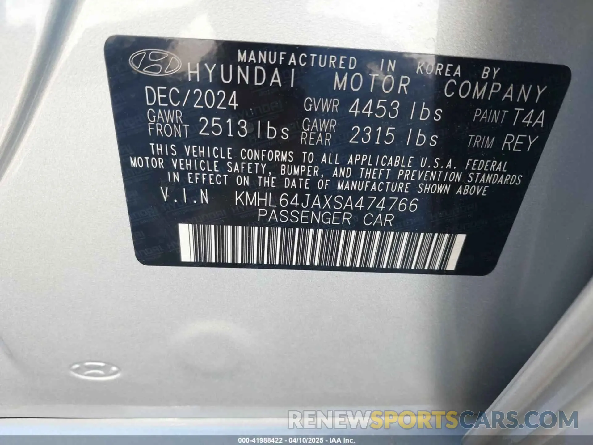 9 fotografías del automóvil dañado KMHL64JAXSA474766 HYUNDAI SONATA 2025