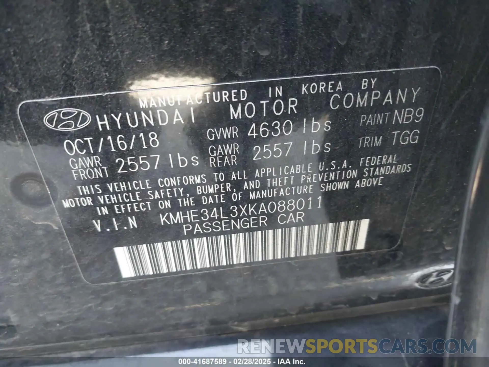 9 fotografías del automóvil dañado KMHE34L3XKA088011 HYUNDAI SONATA HYBRID 2019