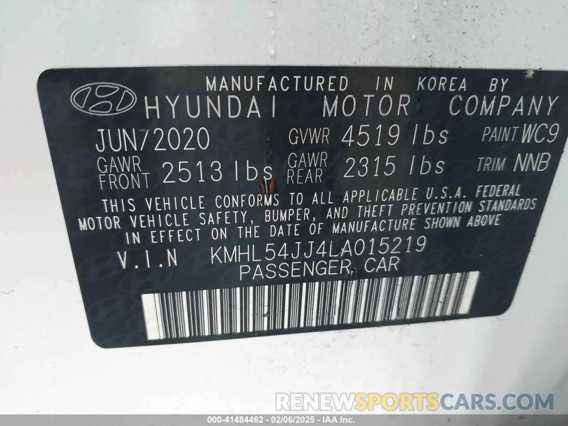 9 fotografías del automóvil dañado KMHL54JJ4LA015219 HYUNDAI SONATA HYBRID 2020