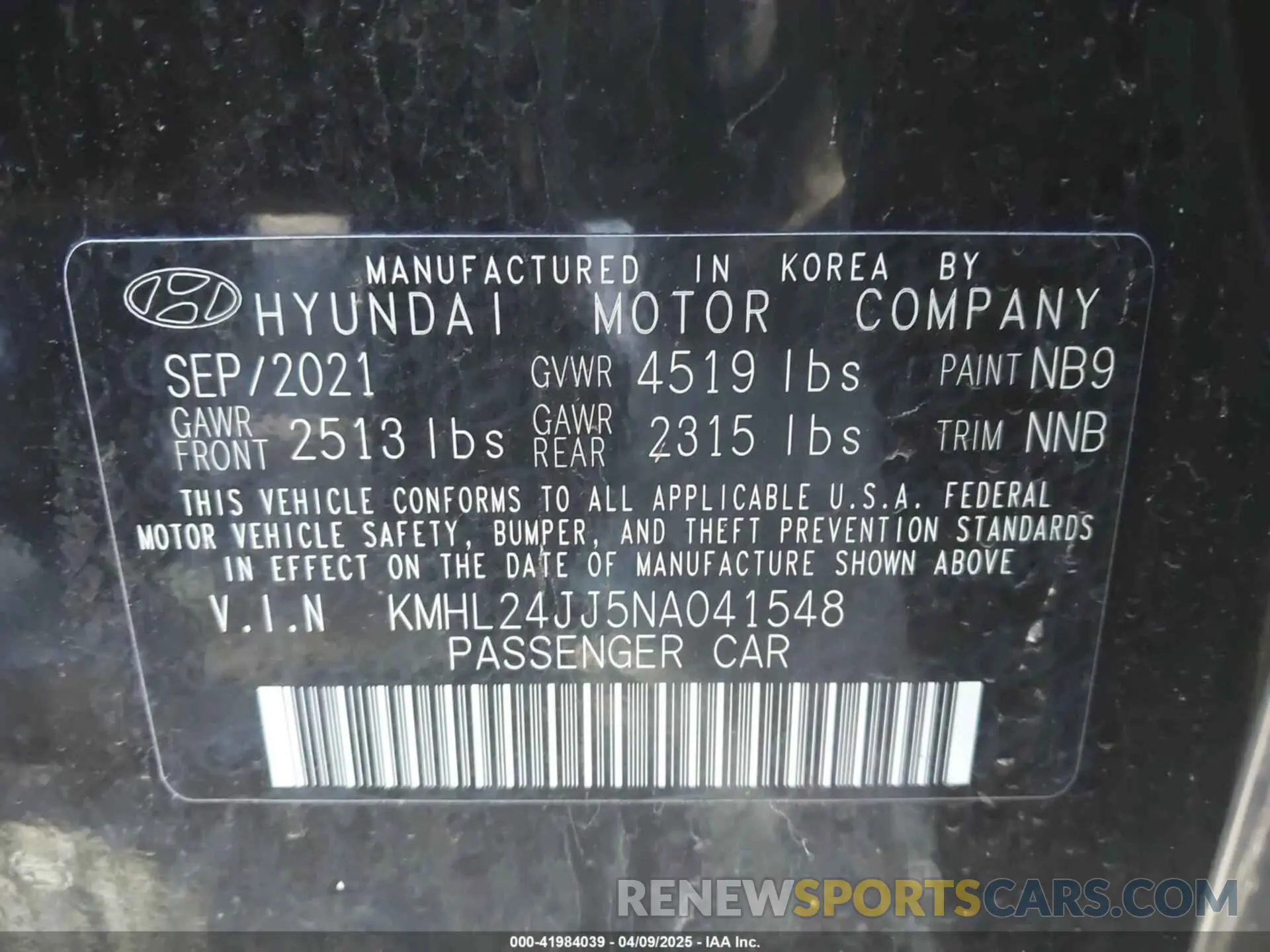9 fotografías del automóvil dañado KMHL24JJ5NA041548 HYUNDAI SONATA HYBRID 2022