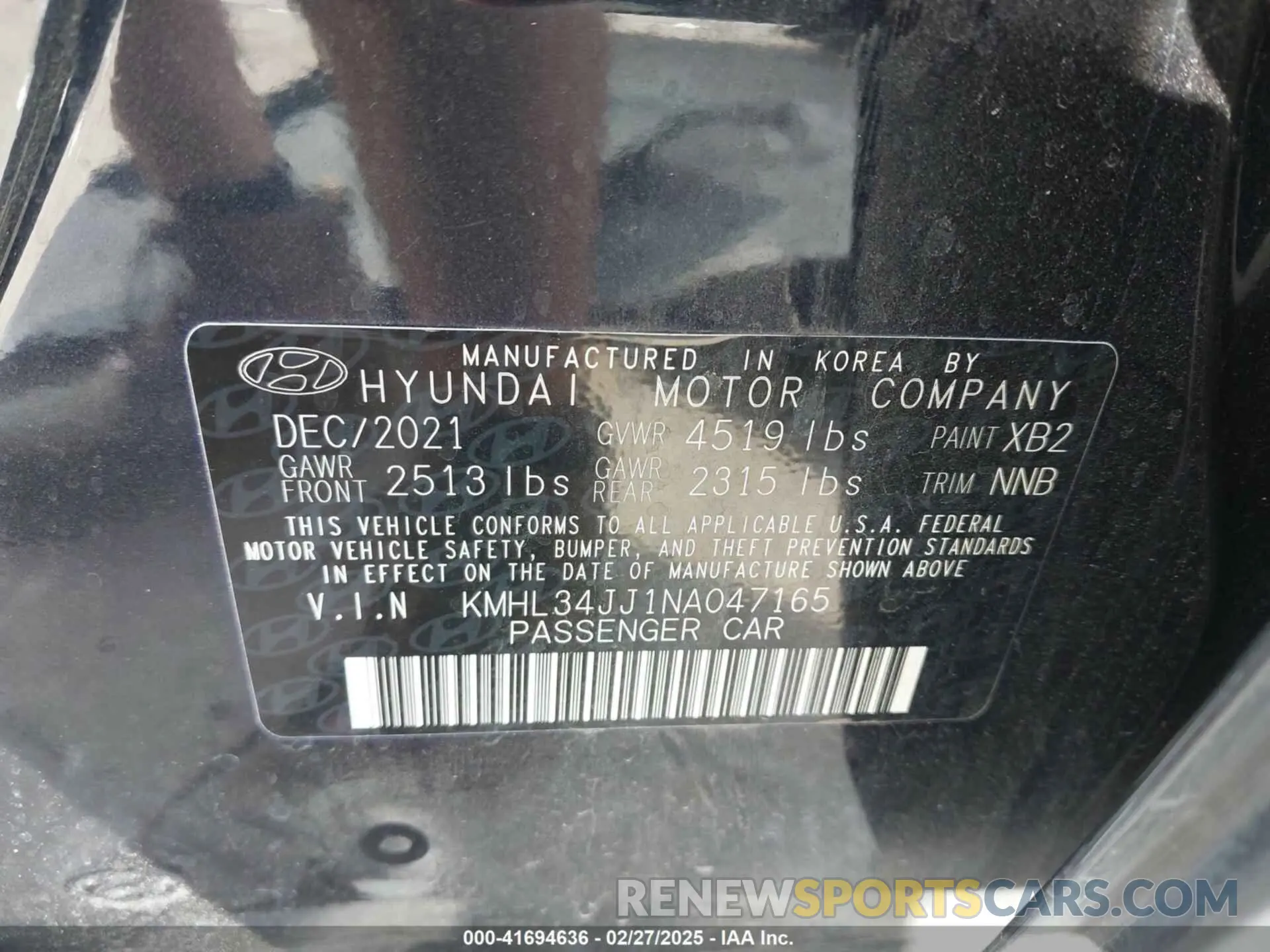 9 fotografías del automóvil dañado KMHL34JJ1NA047165 HYUNDAI SONATA HYBRID 2022