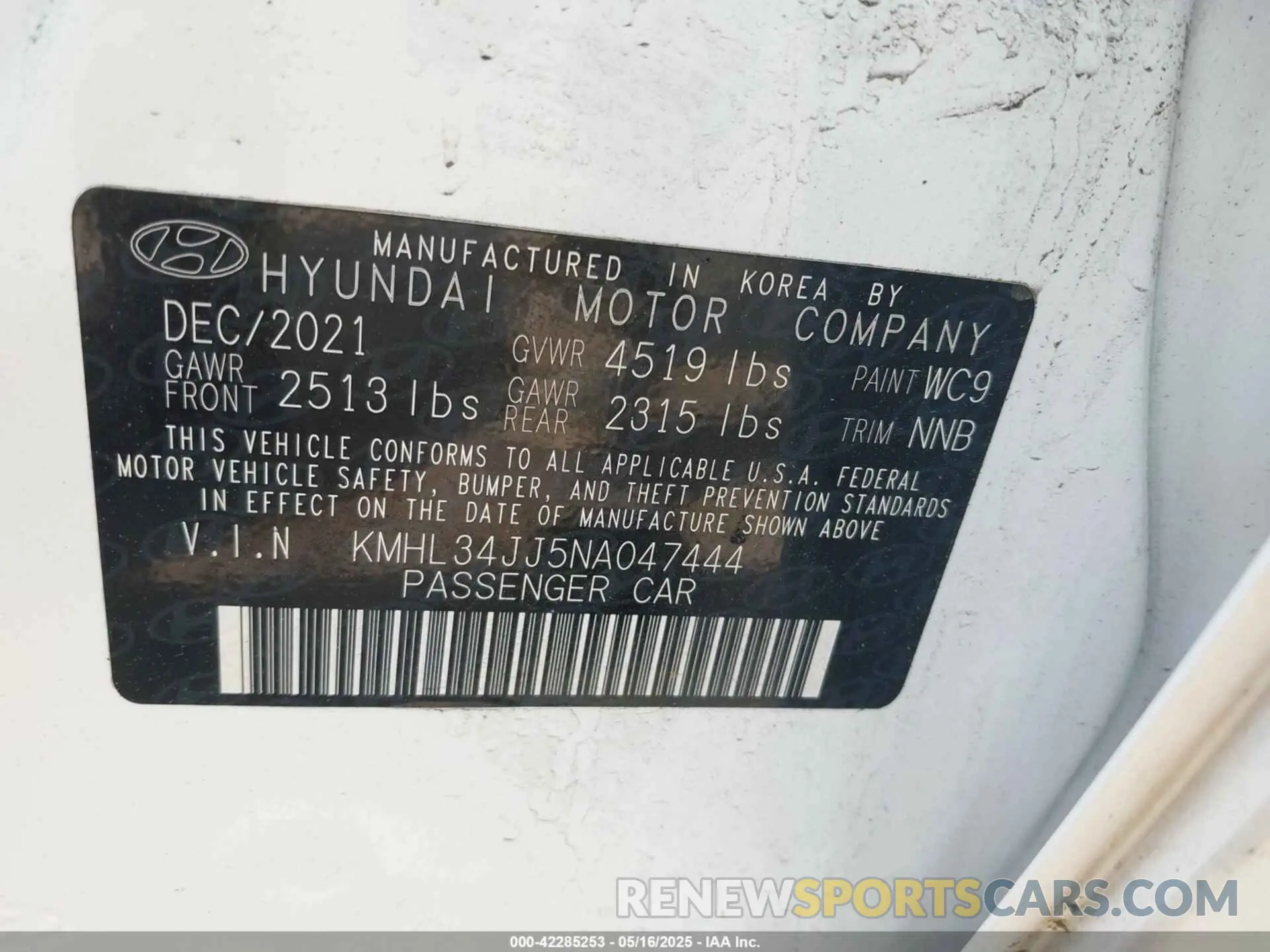 9 fotografías del automóvil dañado KMHL34JJ5NA047444 HYUNDAI SONATA HYBRID 2022