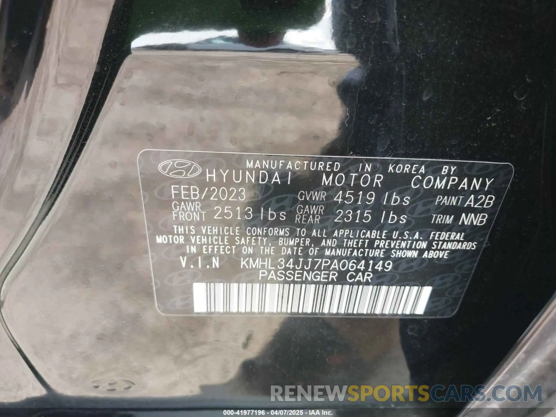 9 fotografías del automóvil dañado KMHL34JJ7PA064149 HYUNDAI SONATA HYBRID 2023