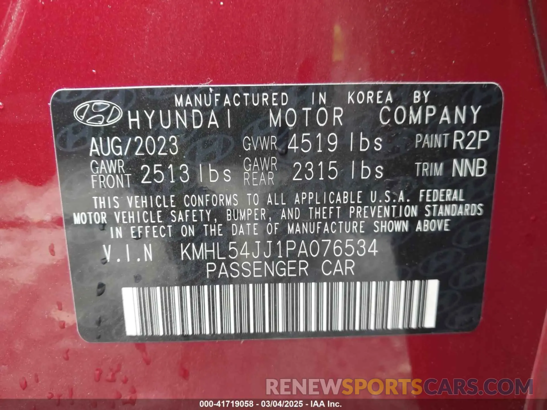 9 fotografías del automóvil dañado KMHL54JJ1PA076534 HYUNDAI SONATA HYBRID 2023