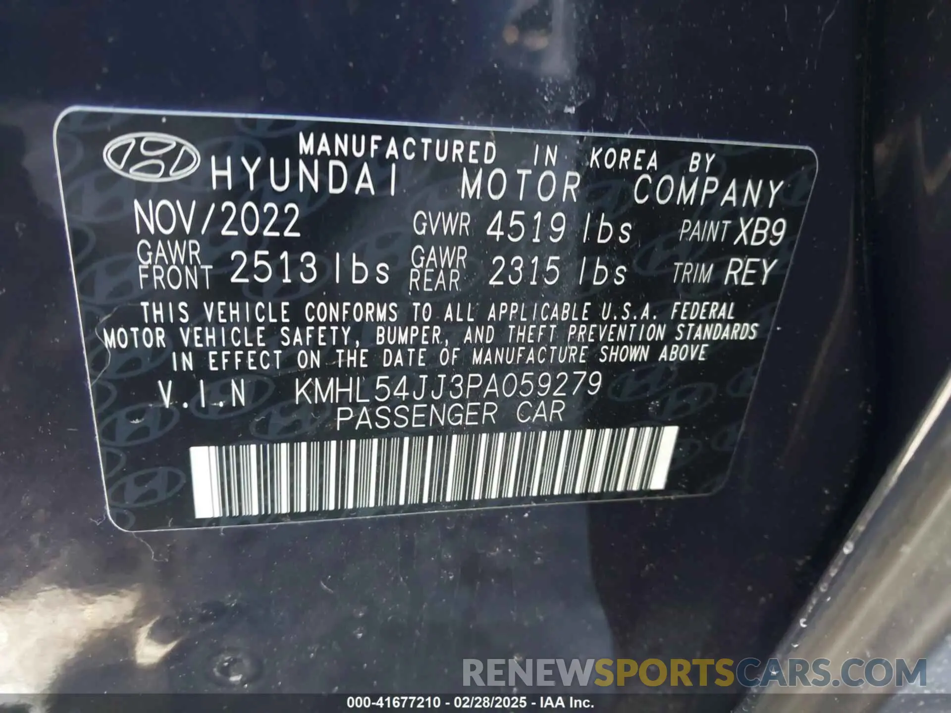 9 fotografías del automóvil dañado KMHL54JJ3PA059279 HYUNDAI SONATA HYBRID 2023