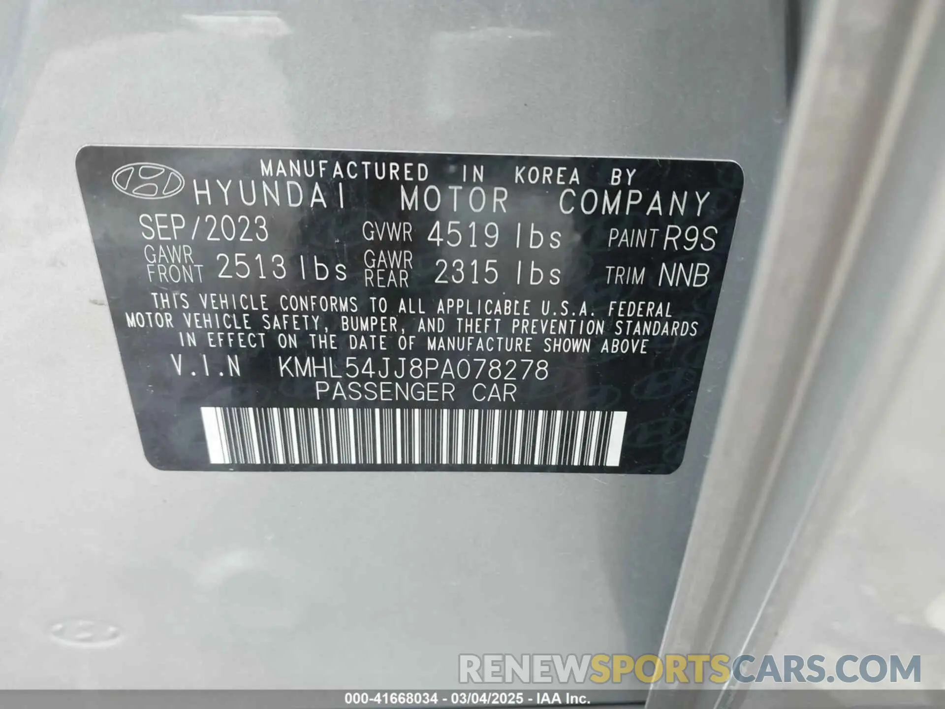 9 fotografías del automóvil dañado KMHL54JJ8PA078278 HYUNDAI SONATA HYBRID 2023