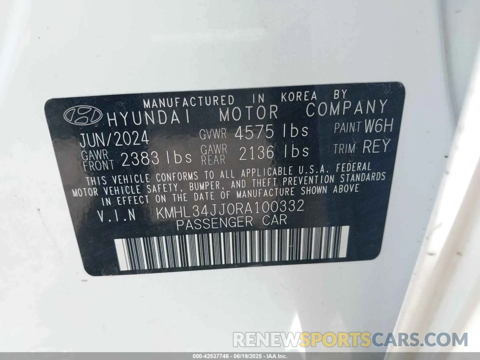 9 fotografías del automóvil dañado KMHL34JJ0RA100332 HYUNDAI SONATA HYBRID 2024