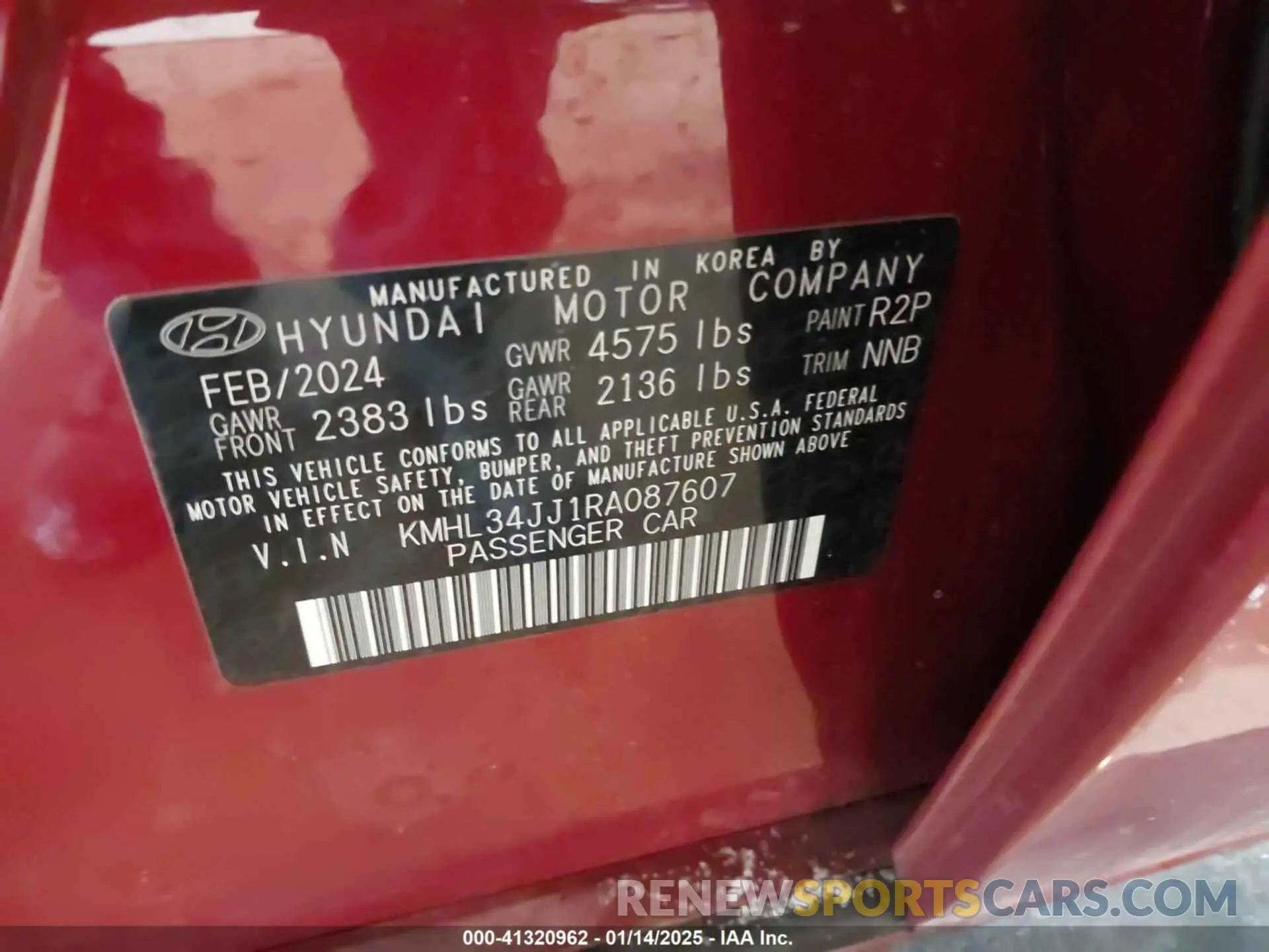 9 fotografías del automóvil dañado KMHL34JJ1RA087607 HYUNDAI SONATA HYBRID 2024