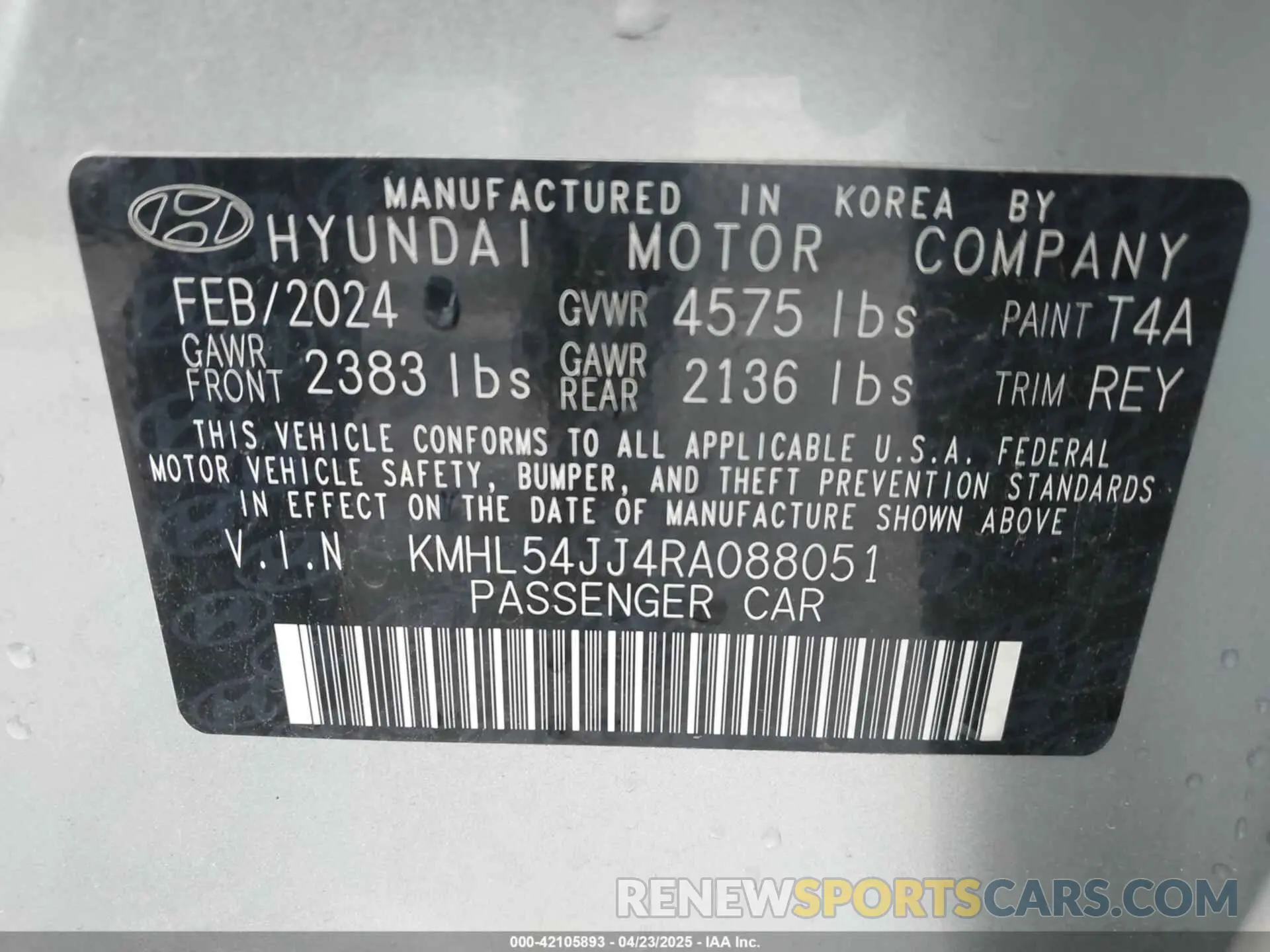 9 fotografías del automóvil dañado KMHL54JJ4RA088051 HYUNDAI SONATA HYBRID 2024