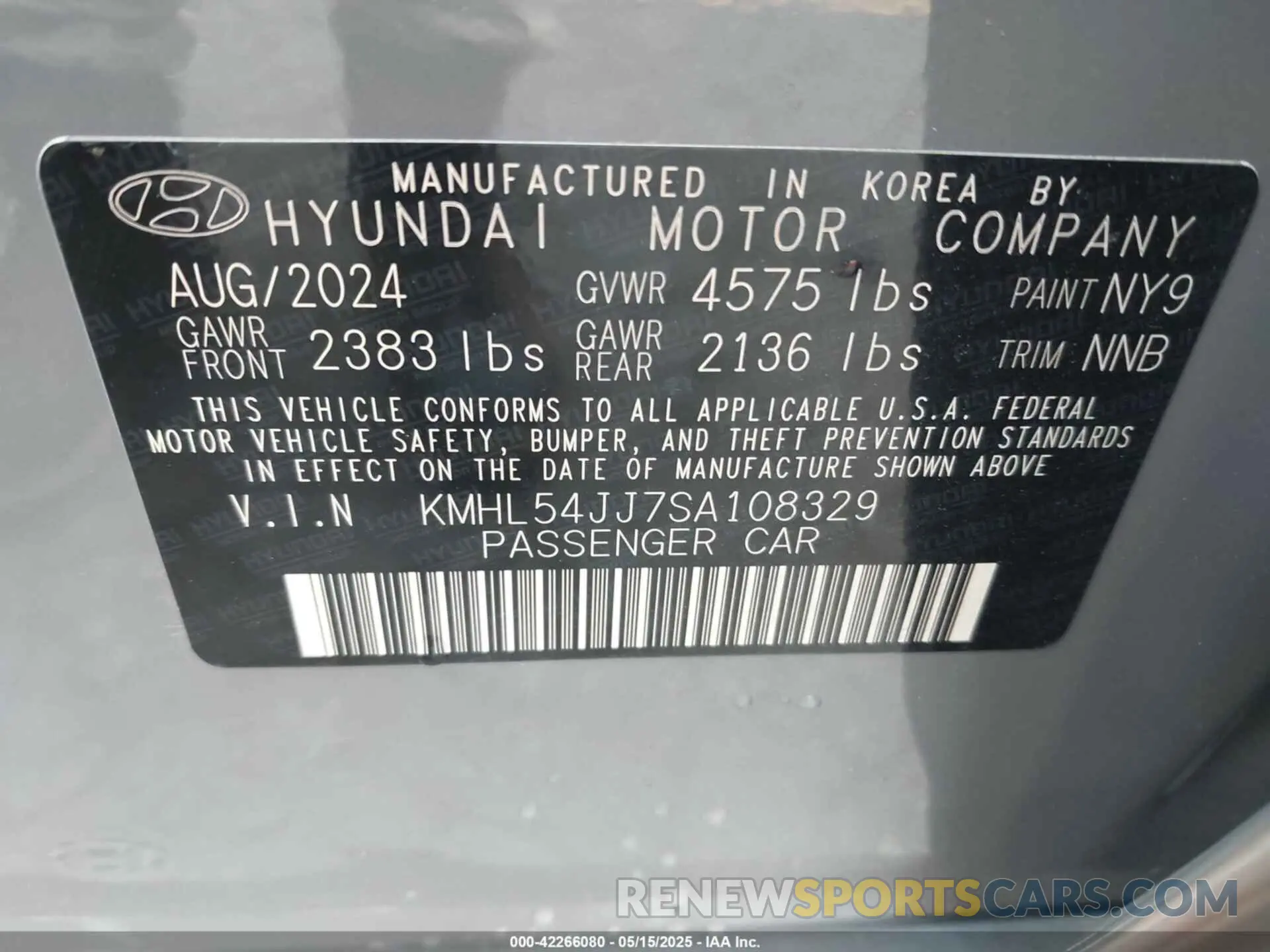 9 fotografías del automóvil dañado KMHL54JJ7SA108329 HYUNDAI SONATA HYBRID 2025
