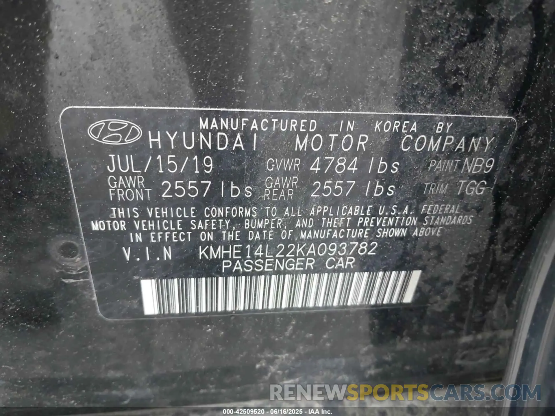 9 fotografías del automóvil dañado KMHE14L22KA093782 HYUNDAI SONATA PLUG-IN HYBRID 2019