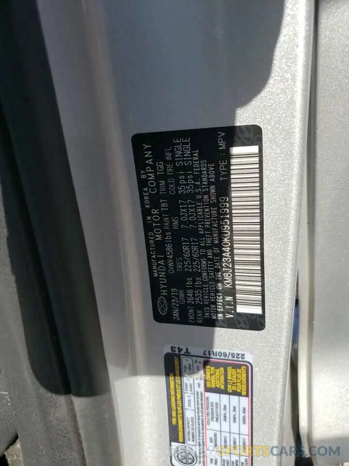 14 fotografías del automóvil dañado KM8J23A40KU951999 HYUNDAI TUCSON 2019