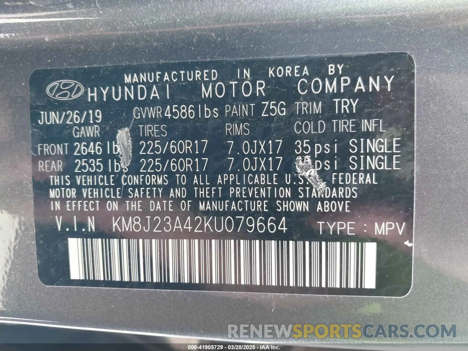 9 fotografías del automóvil dañado KM8J23A42KU079664 HYUNDAI TUCSON 2019