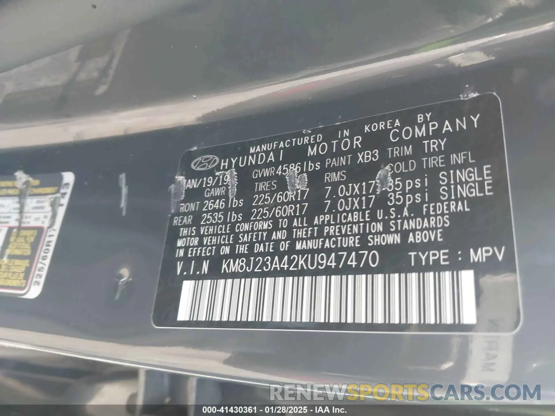 9 fotografías del automóvil dañado KM8J23A42KU947470 HYUNDAI TUCSON 2019