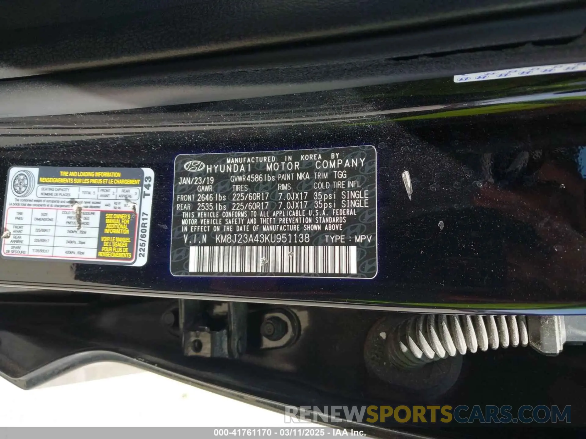 9 fotografías del automóvil dañado KM8J23A43KU951138 HYUNDAI TUCSON 2019