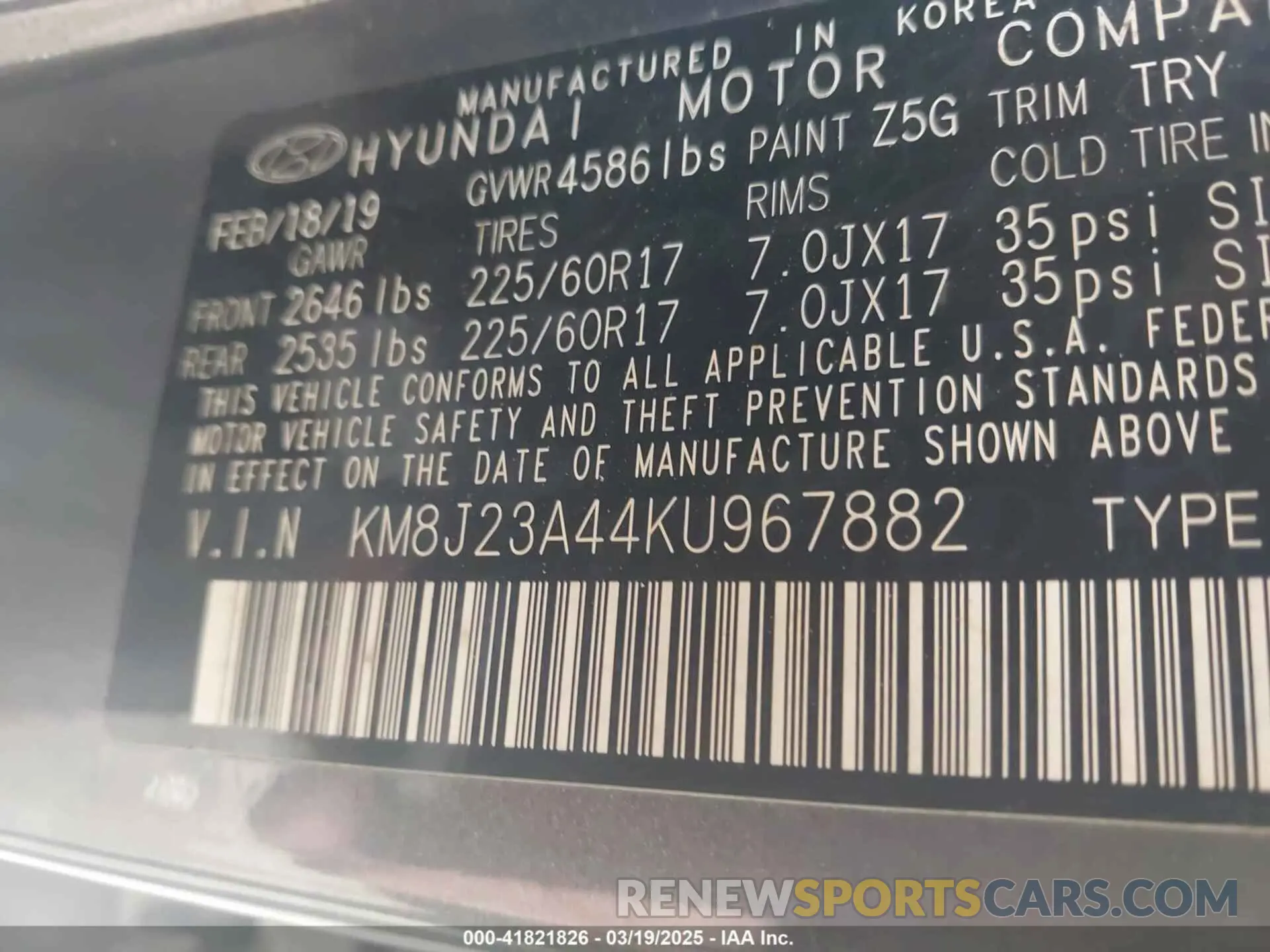 9 fotografías del automóvil dañado KM8J23A44KU967882 HYUNDAI TUCSON 2019