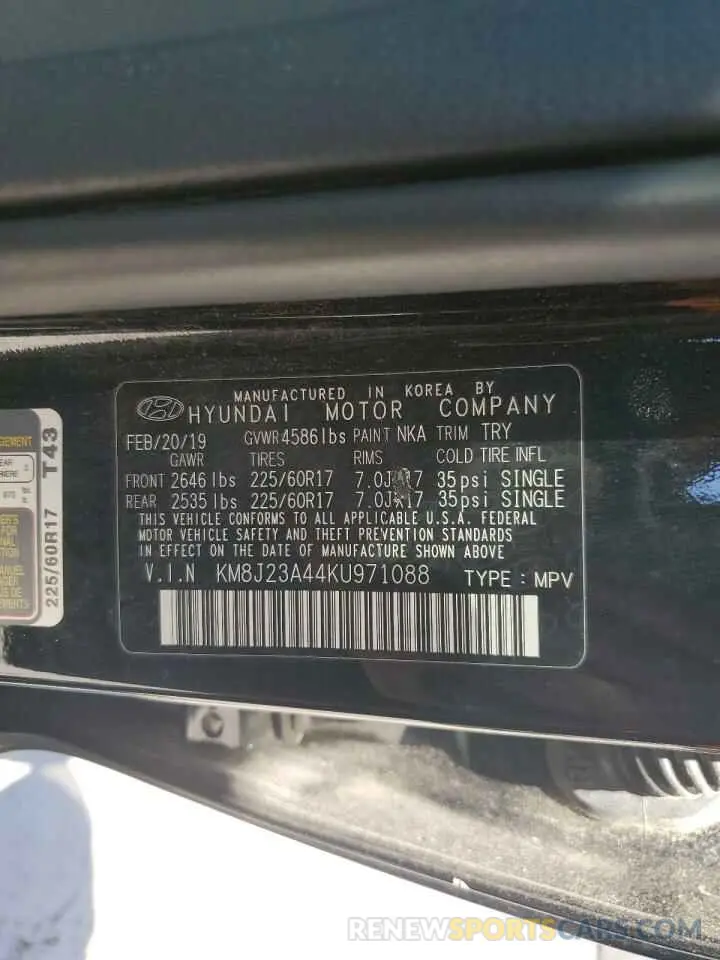 13 fotografías del automóvil dañado KM8J23A44KU971088 HYUNDAI TUCSON 2019