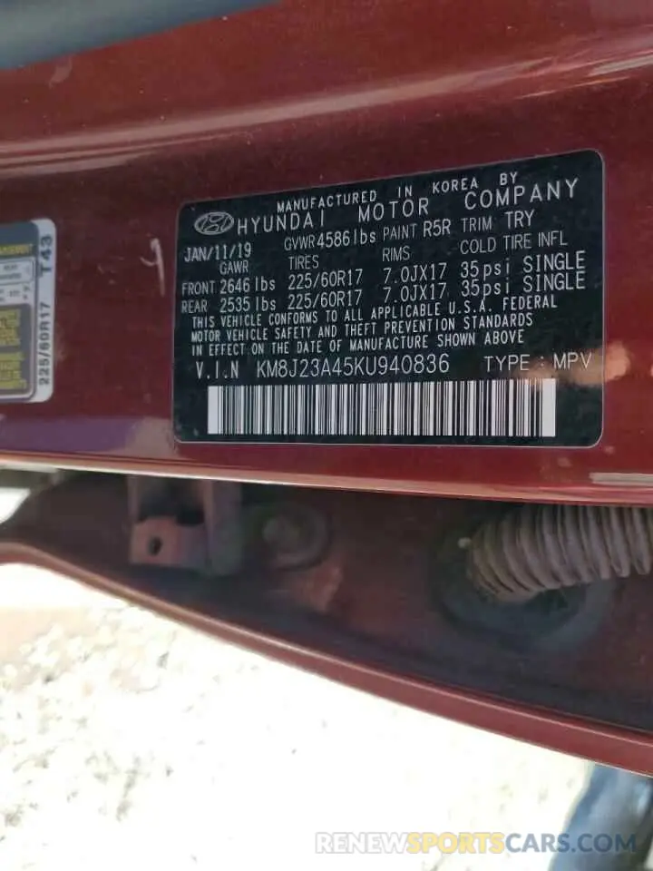 15 fotografías del automóvil dañado KM8J23A45KU940836 HYUNDAI TUCSON 2019