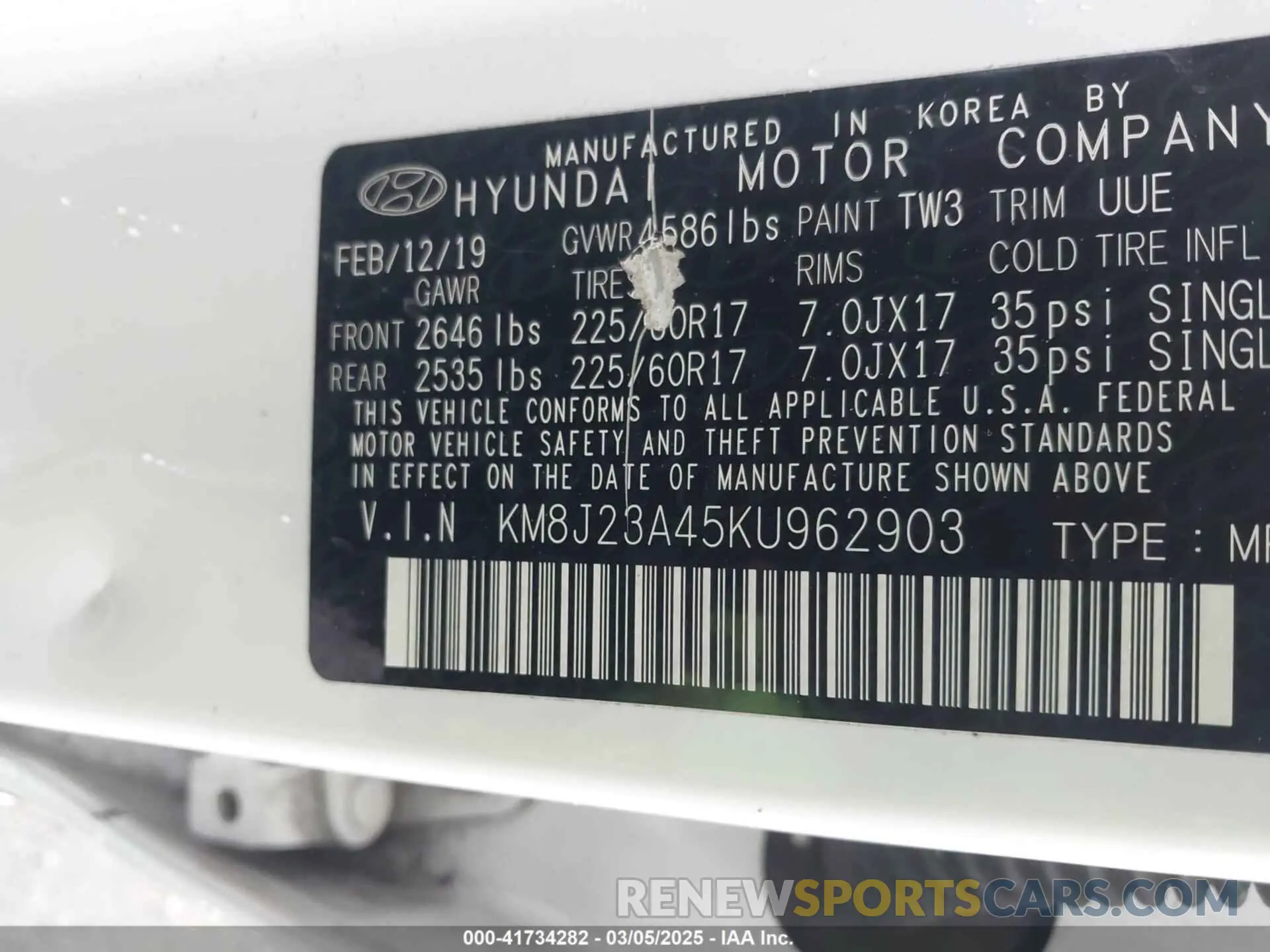 9 fotografías del automóvil dañado KM8J23A45KU962903 HYUNDAI TUCSON 2019
