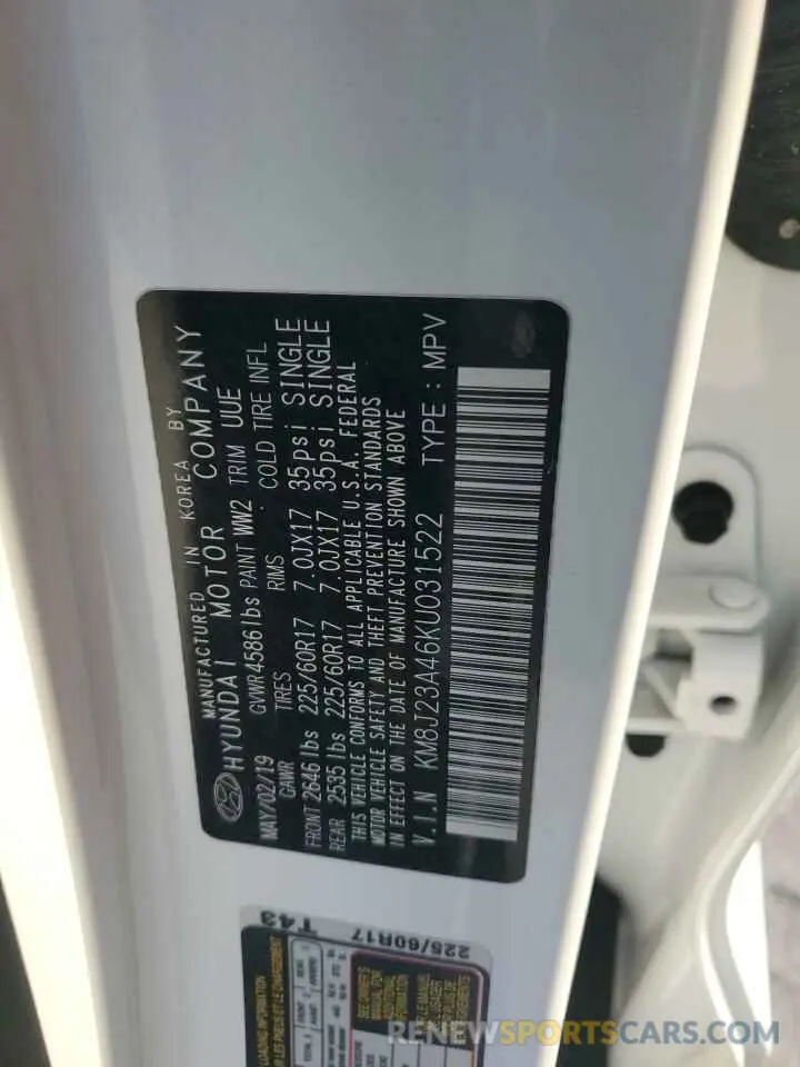 13 fotografías del automóvil dañado KM8J23A46KU031522 HYUNDAI TUCSON 2019