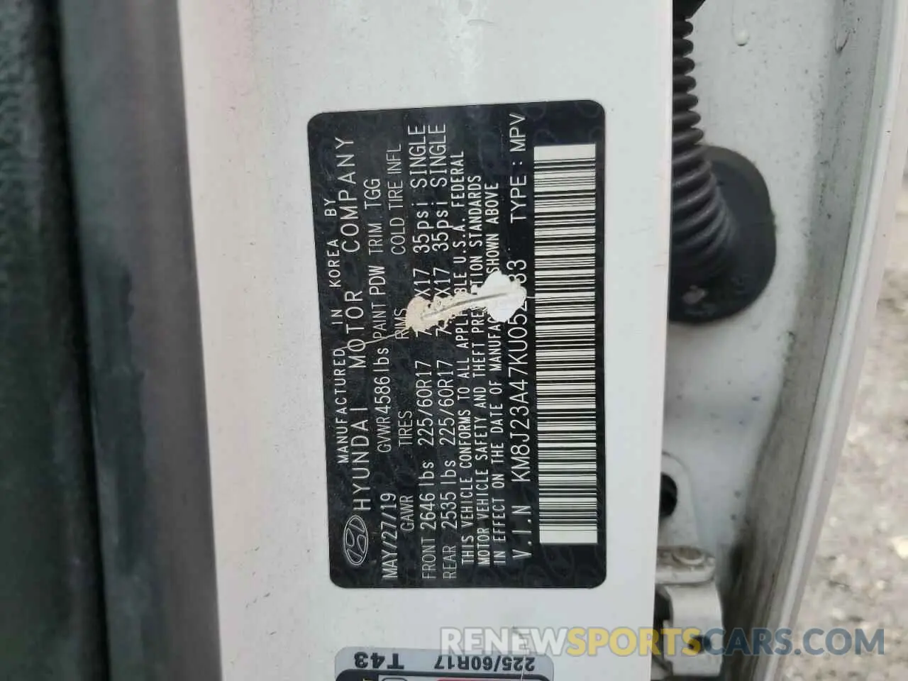 15 fotografías del automóvil dañado KM8J23A47KU052833 HYUNDAI TUCSON 2019