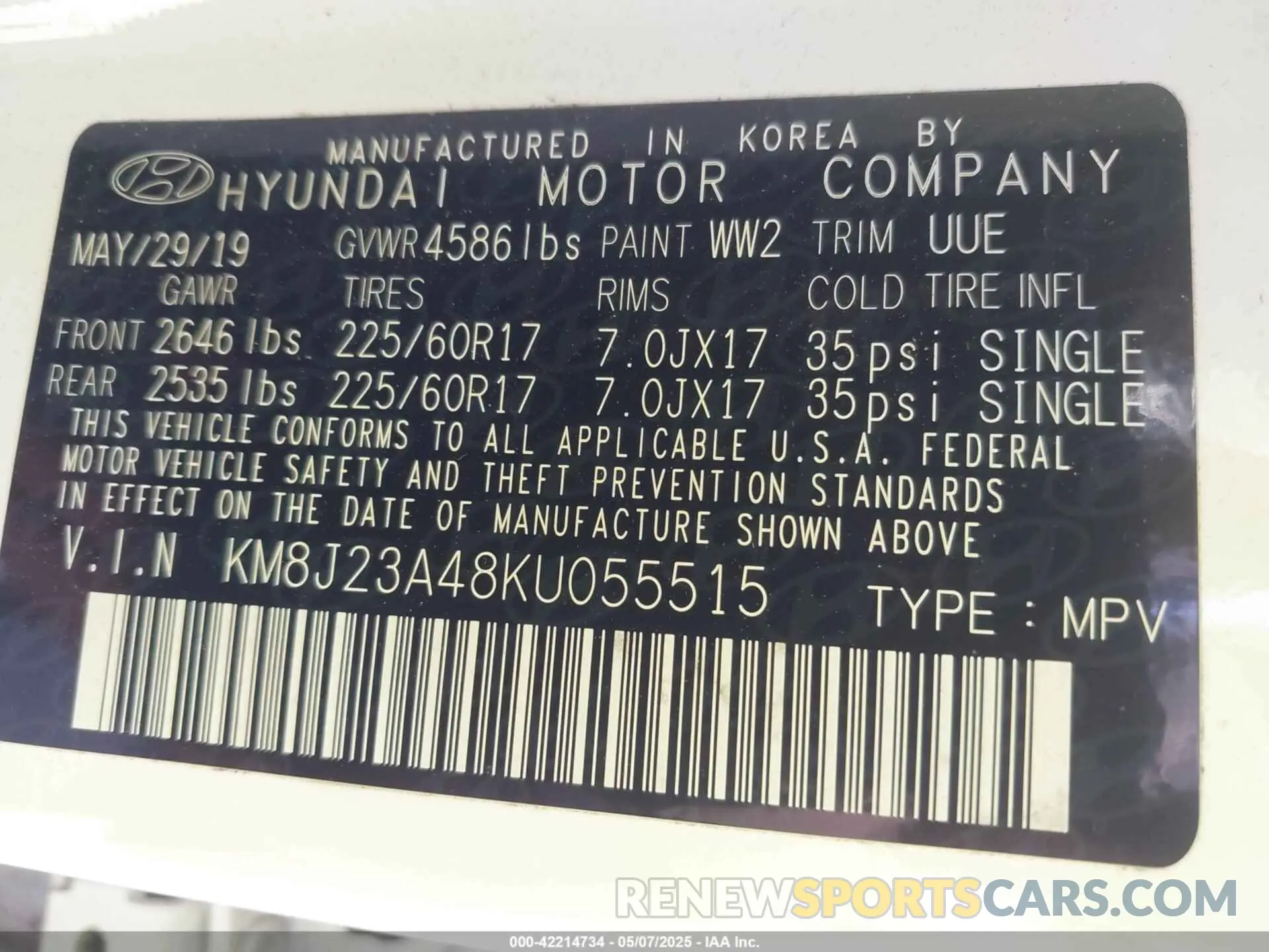 9 fotografías del automóvil dañado KM8J23A48KU055515 HYUNDAI TUCSON 2019