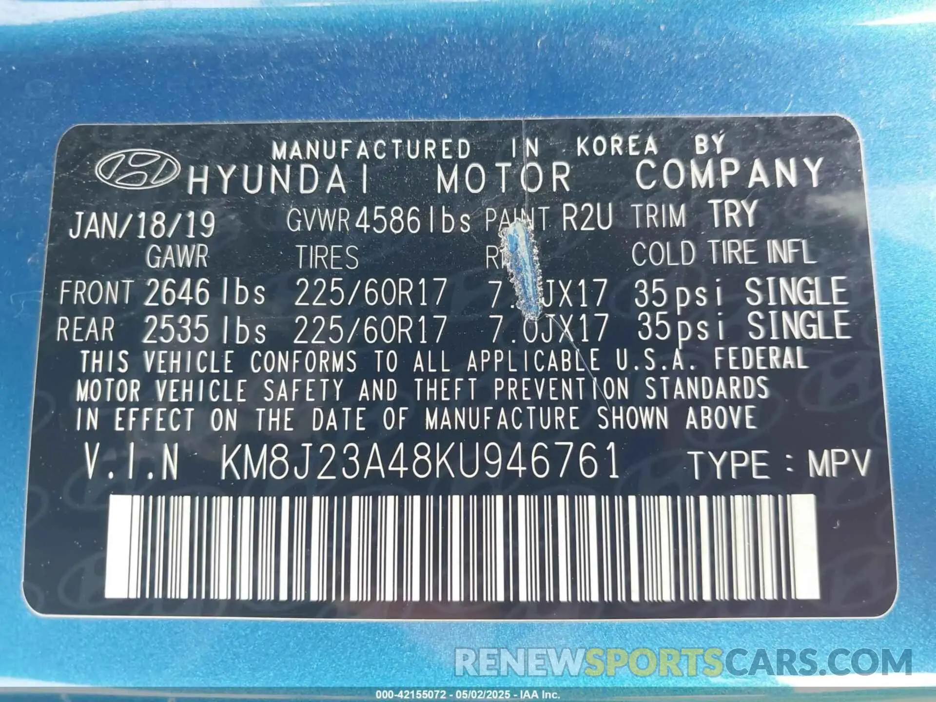 9 fotografías del automóvil dañado KM8J23A48KU946761 HYUNDAI TUCSON 2019