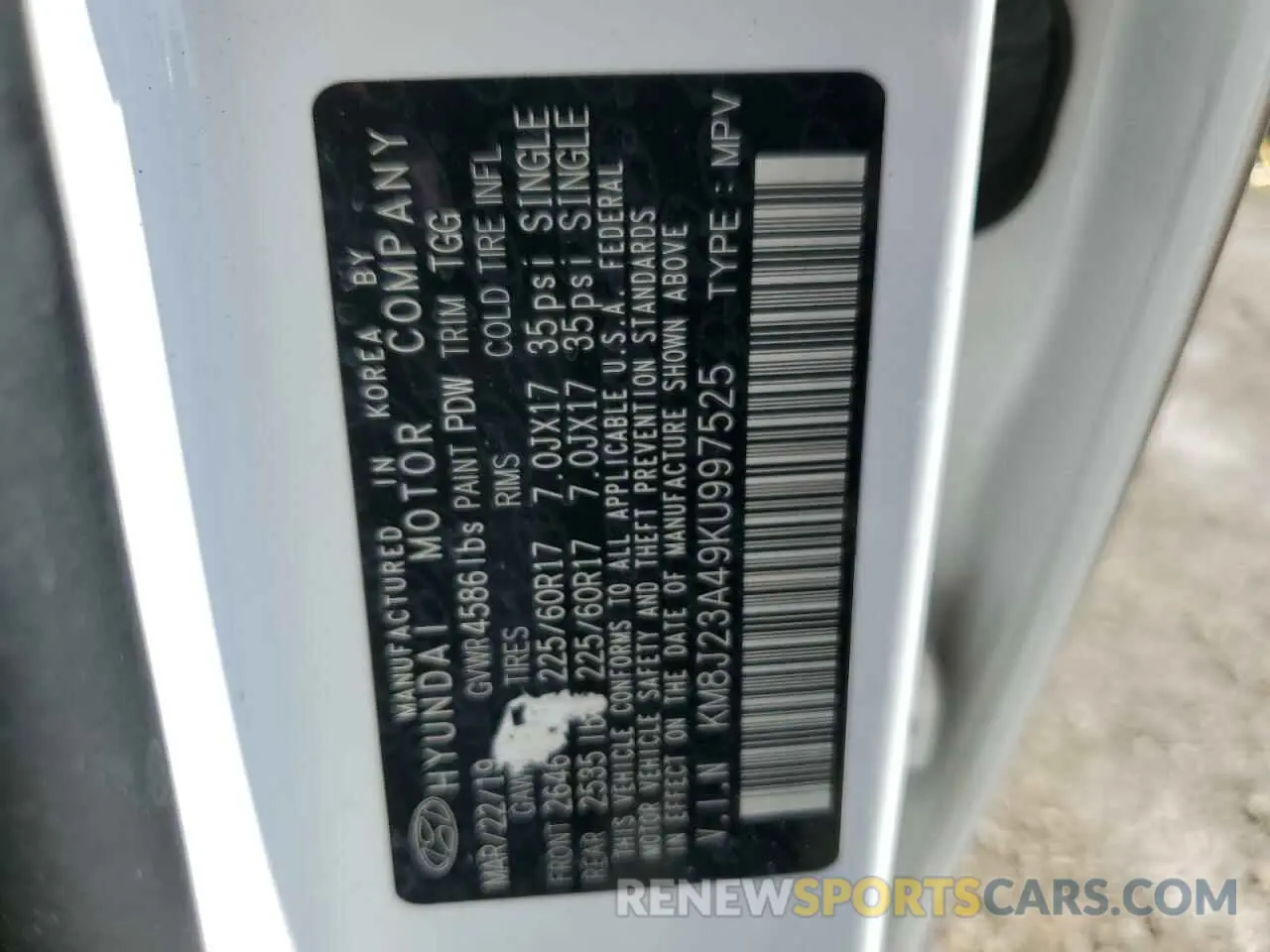 14 fotografías del automóvil dañado KM8J23A49KU997525 HYUNDAI TUCSON 2019