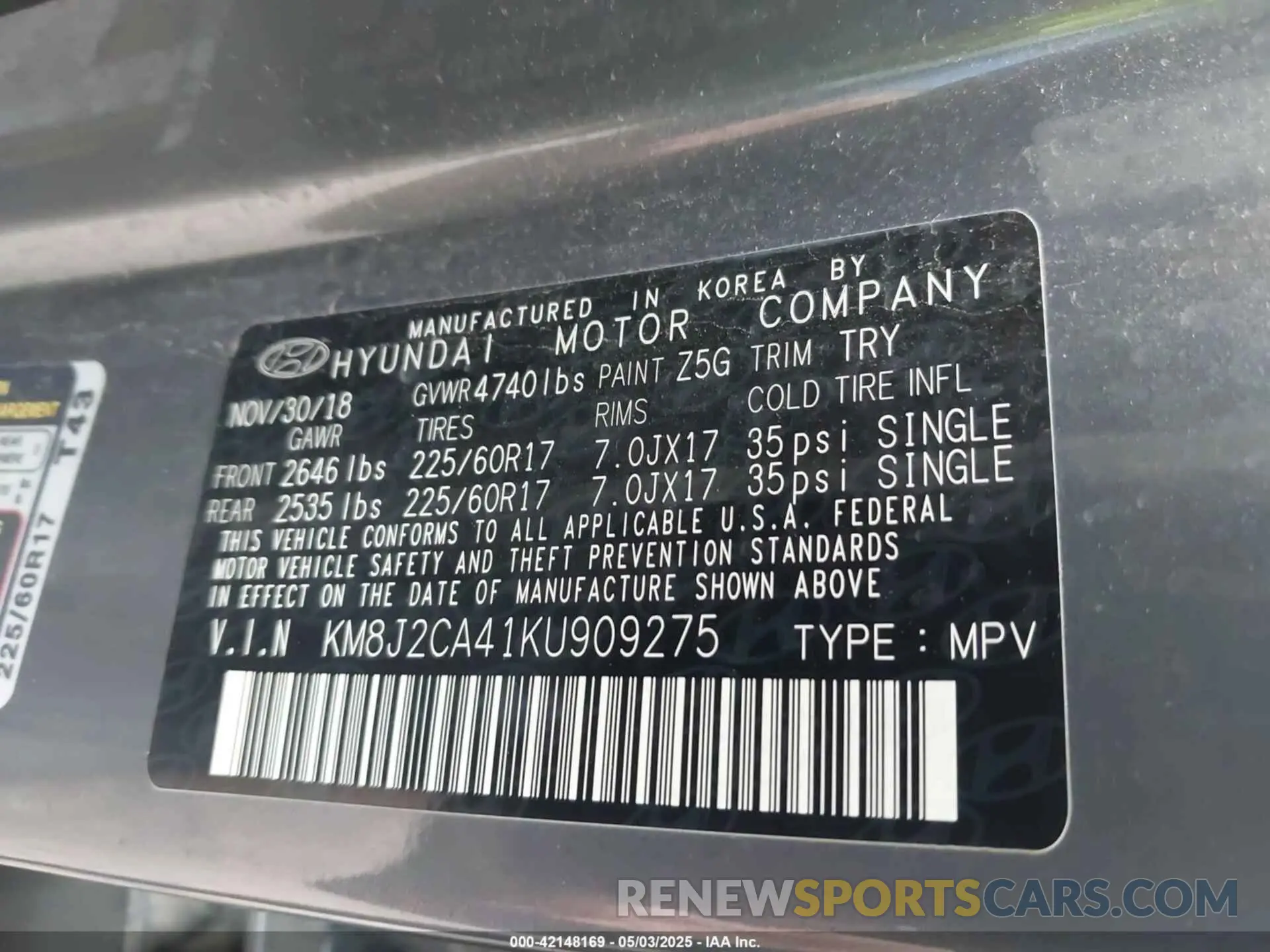 9 fotografías del automóvil dañado KM8J2CA41KU909275 HYUNDAI TUCSON 2019