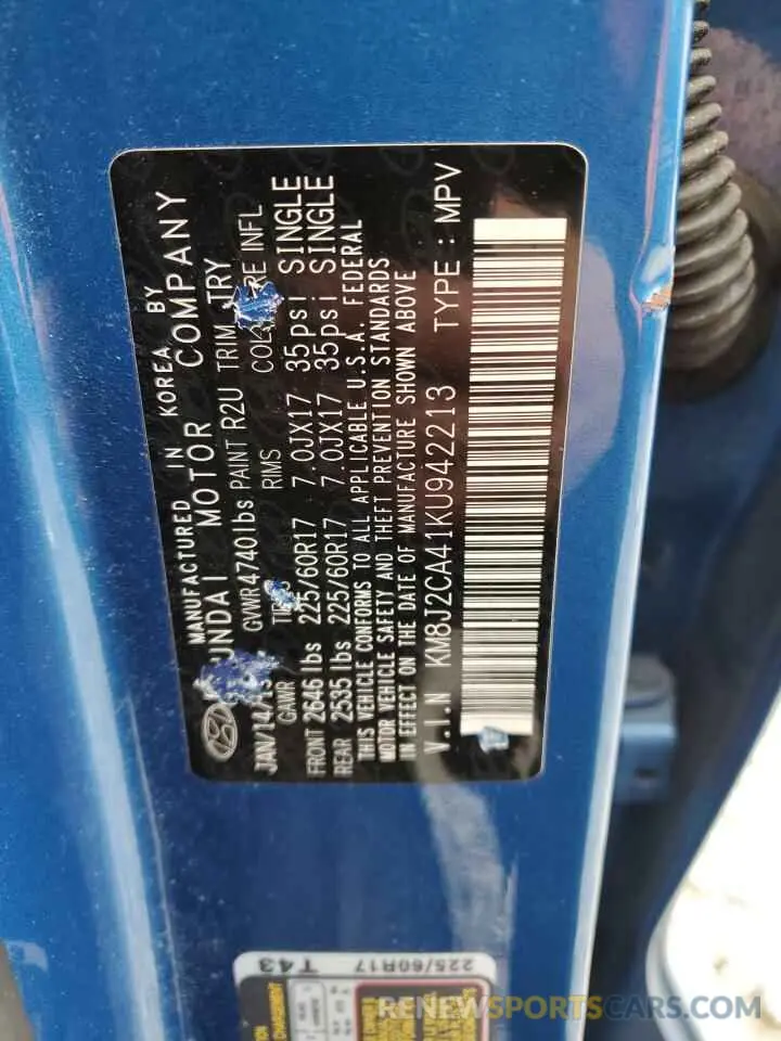 13 fotografías del automóvil dañado KM8J2CA41KU942213 HYUNDAI TUCSON 2019