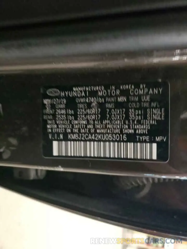 13 fotografías del automóvil dañado KM8J2CA42KU053016 HYUNDAI TUCSON 2019