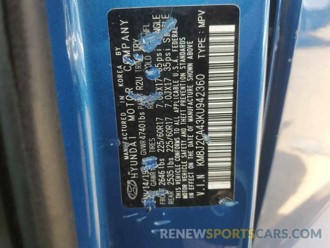14 fotografías del automóvil dañado KM8J2CA43KU942360 HYUNDAI TUCSON 2019