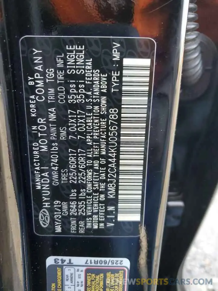 16 fotografías del automóvil dañado KM8J2CA44KU056788 HYUNDAI TUCSON 2019