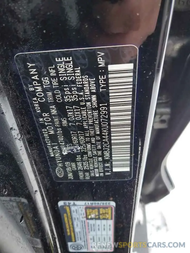13 fotografías del automóvil dañado KM8J2CA44KU072991 HYUNDAI TUCSON 2019