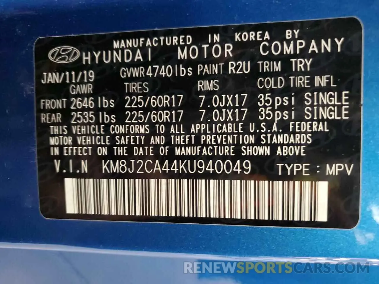 13 fotografías del automóvil dañado KM8J2CA44KU940049 HYUNDAI TUCSON 2019