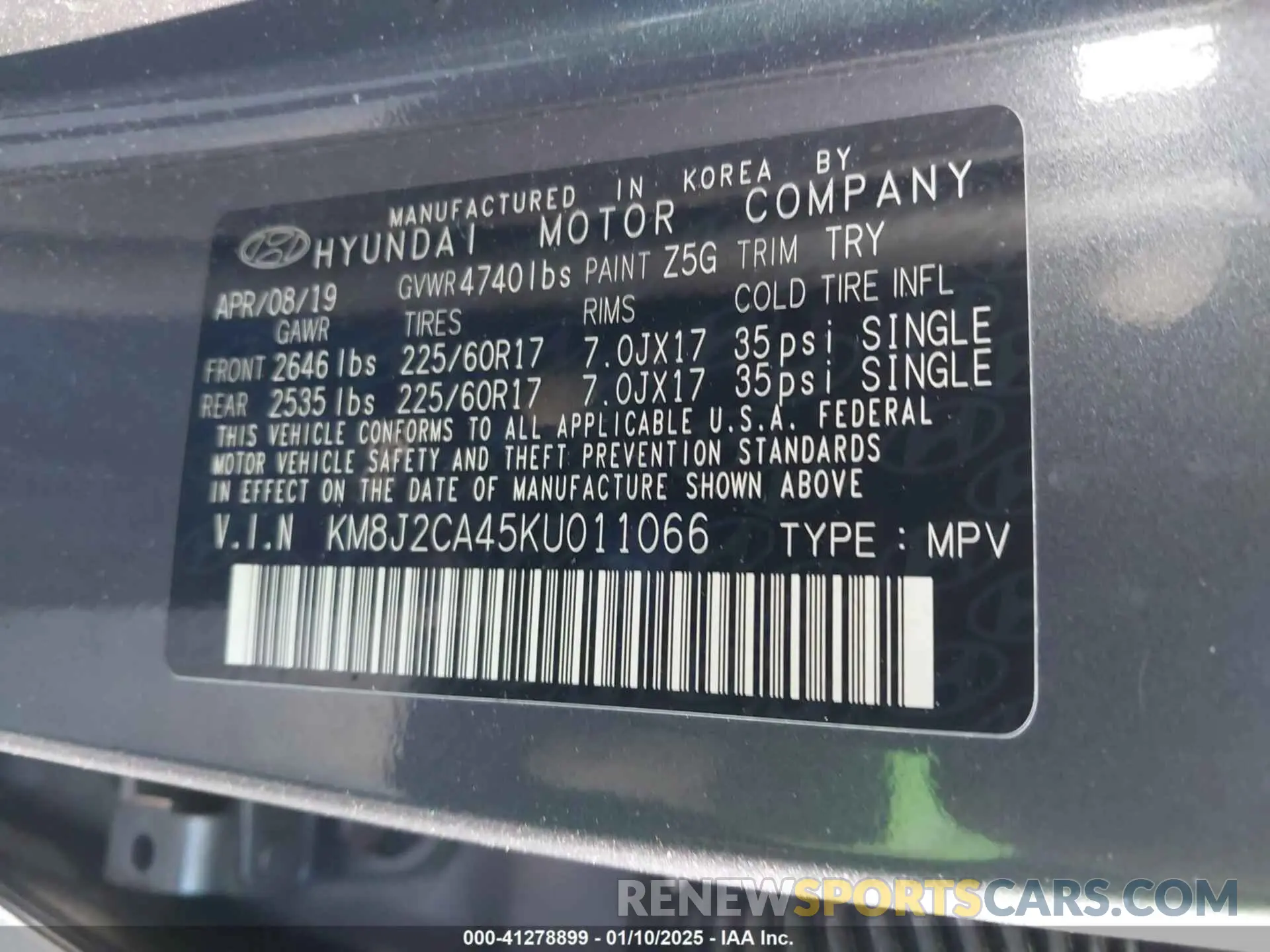 9 fotografías del automóvil dañado KM8J2CA45KU011066 HYUNDAI TUCSON 2019