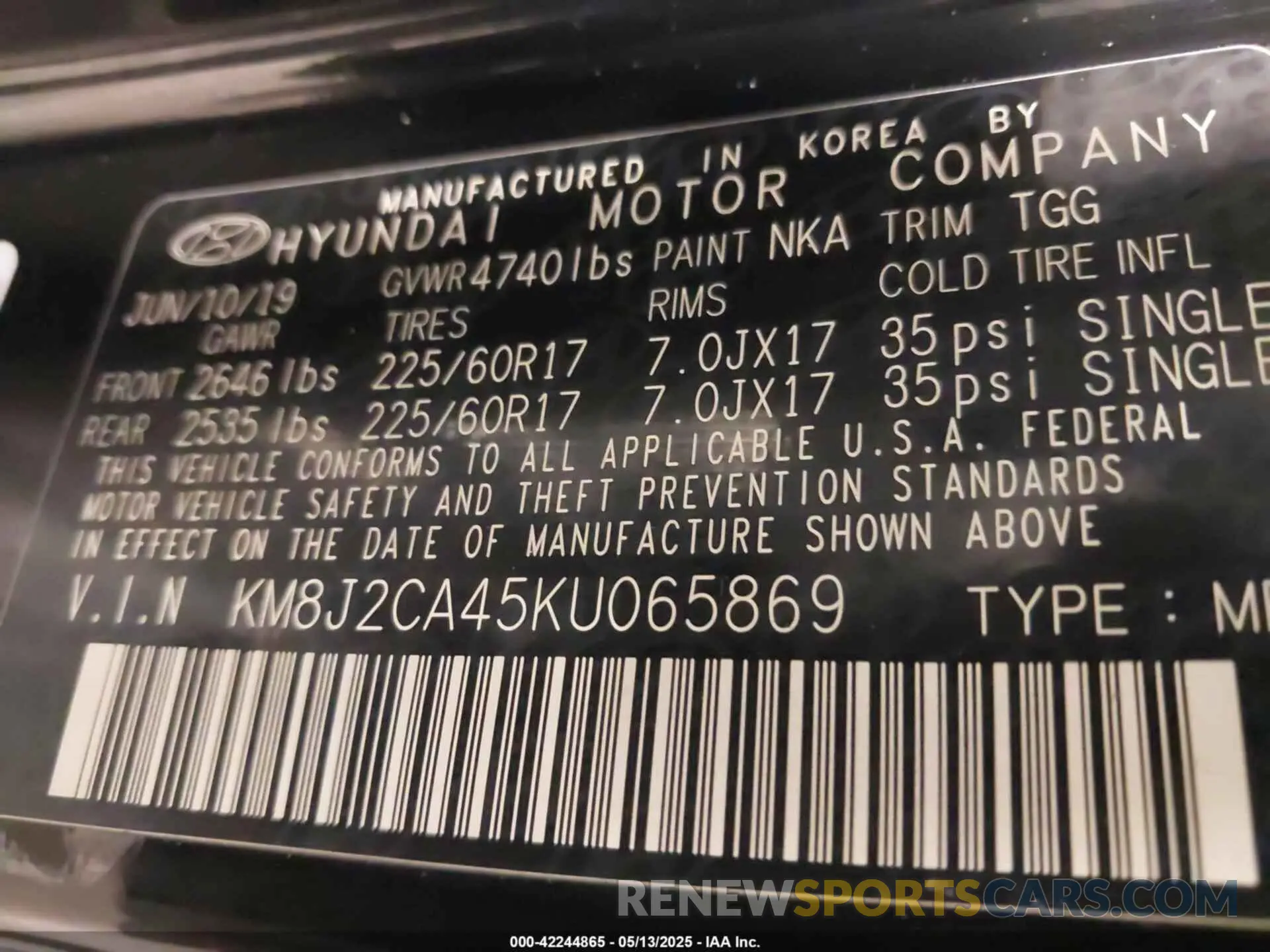 9 fotografías del automóvil dañado KM8J2CA45KU065869 HYUNDAI TUCSON 2019