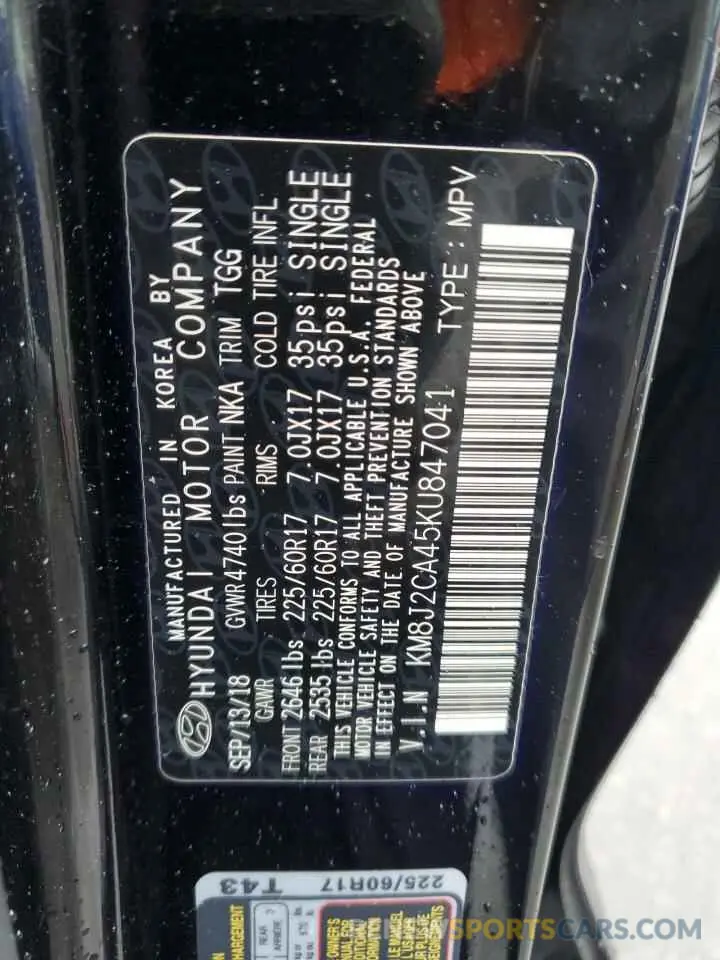 13 fotografías del automóvil dañado KM8J2CA45KU847041 HYUNDAI TUCSON 2019