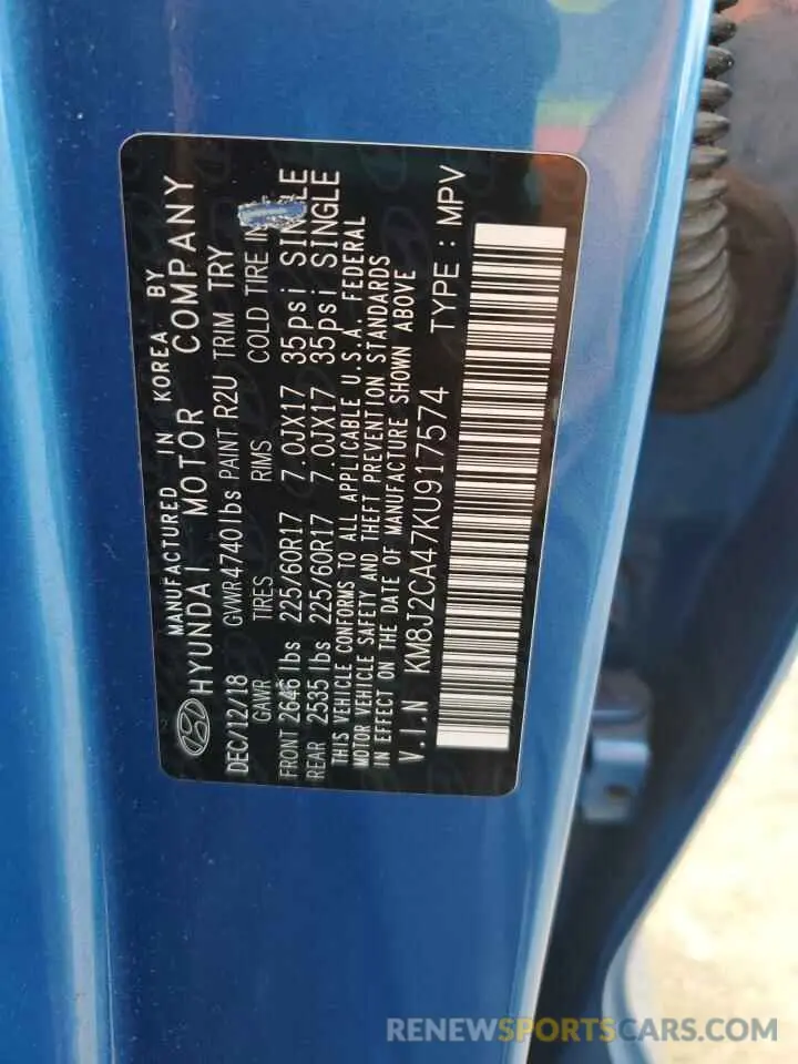 13 fotografías del automóvil dañado KM8J2CA47KU917574 HYUNDAI TUCSON 2019