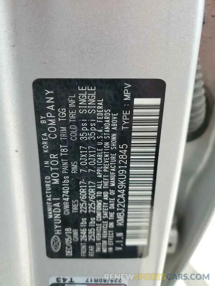 13 fotografías del automóvil dañado KM8J2CA49KU912845 HYUNDAI TUCSON 2019