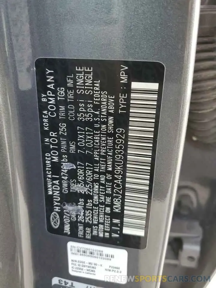 13 fotografías del automóvil dañado KM8J2CA49KU935929 HYUNDAI TUCSON 2019