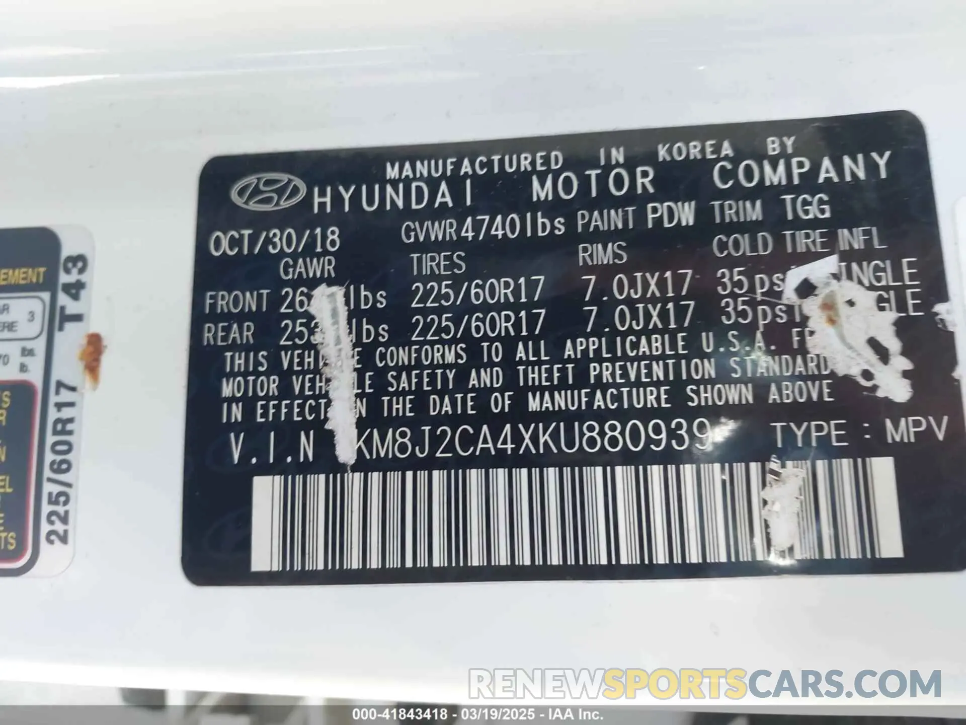 9 fotografías del automóvil dañado KM8J2CA4XKU880939 HYUNDAI TUCSON 2019
