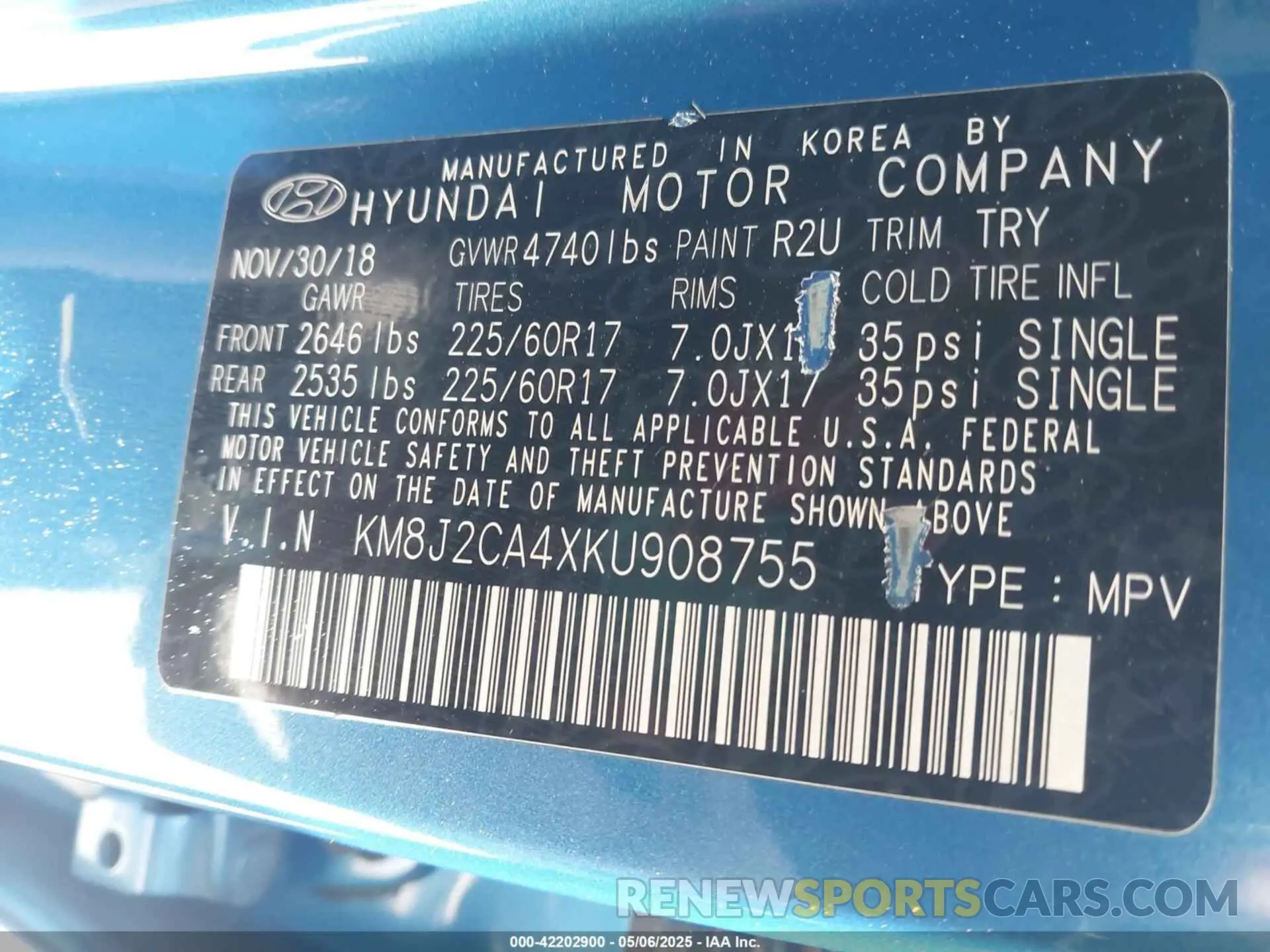 9 fotografías del automóvil dañado KM8J2CA4XKU908755 HYUNDAI TUCSON 2019