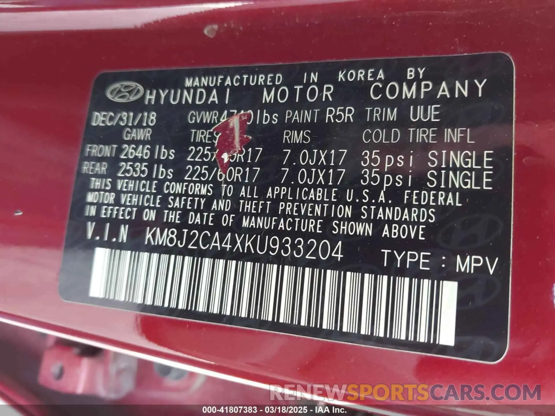 9 fotografías del automóvil dañado KM8J2CA4XKU933204 HYUNDAI TUCSON 2019