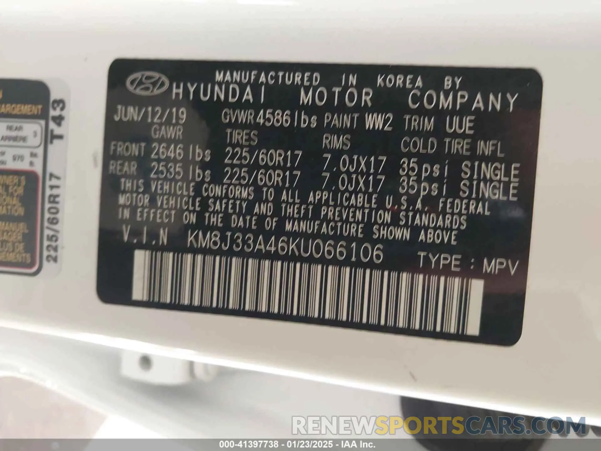 9 fotografías del automóvil dañado KM8J33A46KU066106 HYUNDAI TUCSON 2019
