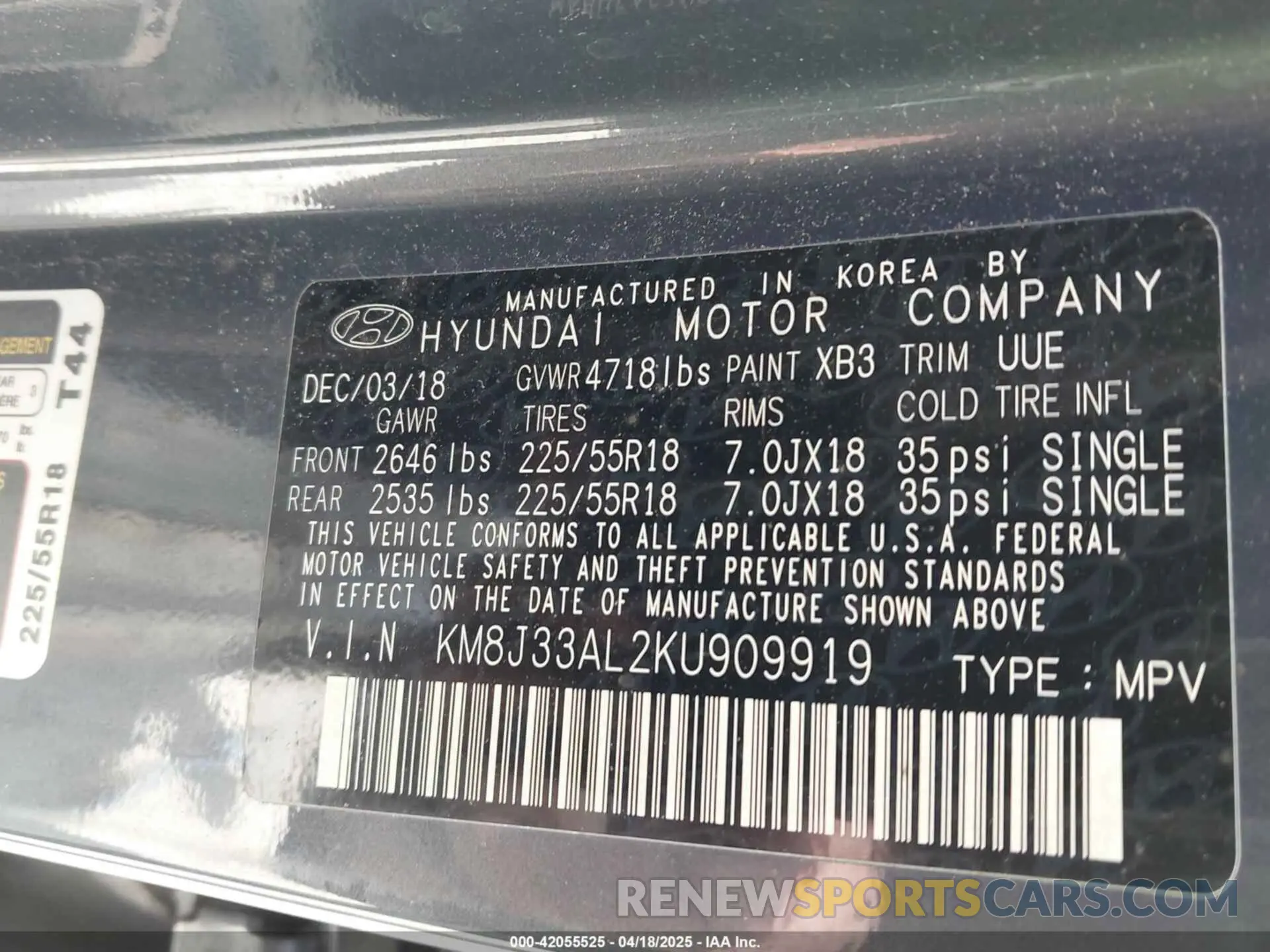 9 fotografías del automóvil dañado KM8J33AL2KU909919 HYUNDAI TUCSON 2019