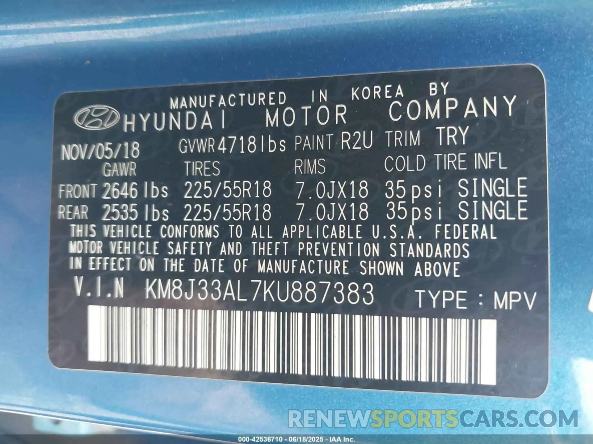 9 fotografías del automóvil dañado KM8J33AL7KU887383 HYUNDAI TUCSON 2019