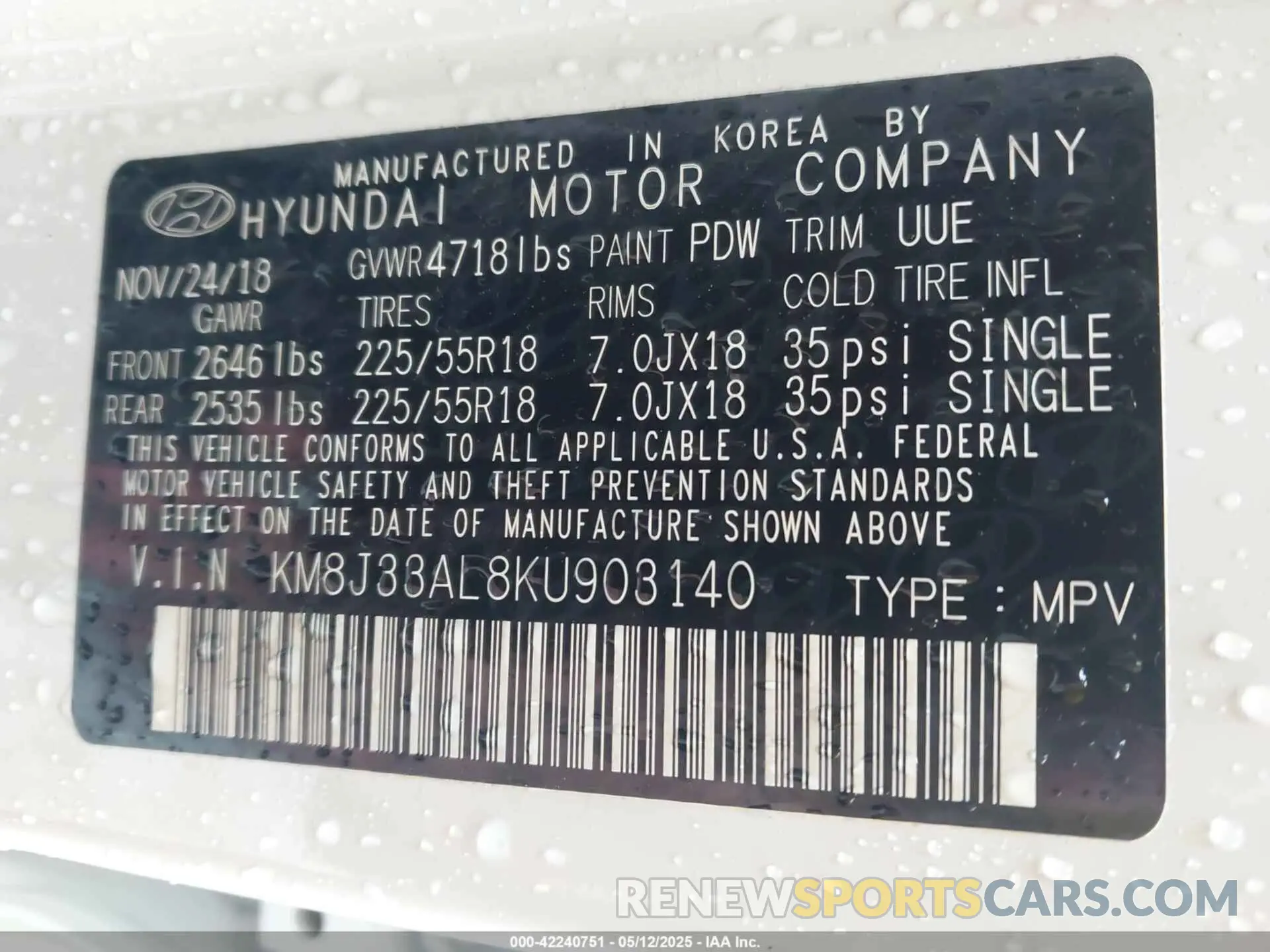 9 fotografías del automóvil dañado KM8J33AL8KU903140 HYUNDAI TUCSON 2019