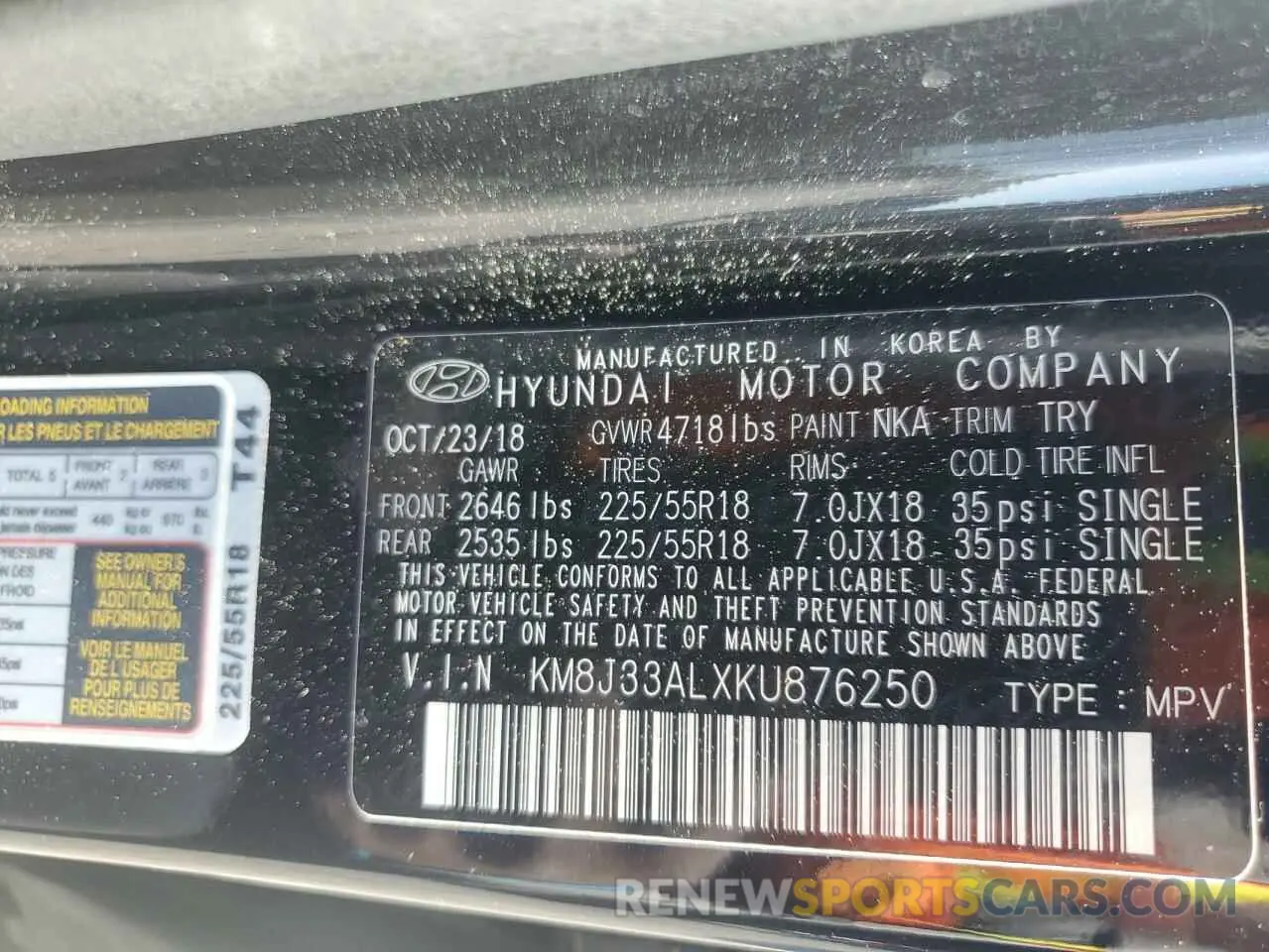 13 fotografías del automóvil dañado KM8J33ALXKU876250 HYUNDAI TUCSON 2019